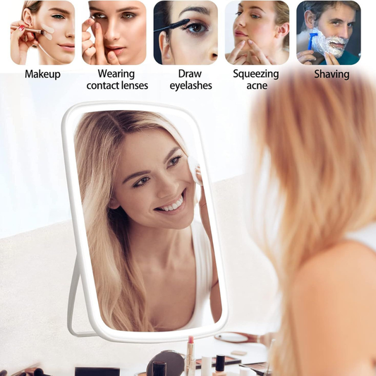 Touch Screen LED Makeup Mirror | Adjustable Brightness, 3 Color Lighting & Rechargeable Design