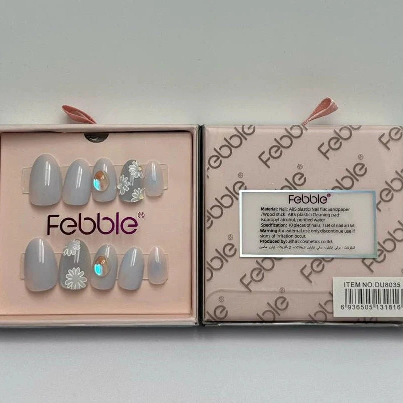 Febble Elegant Daisy Glow French Crystal Tip Press-On Nails
