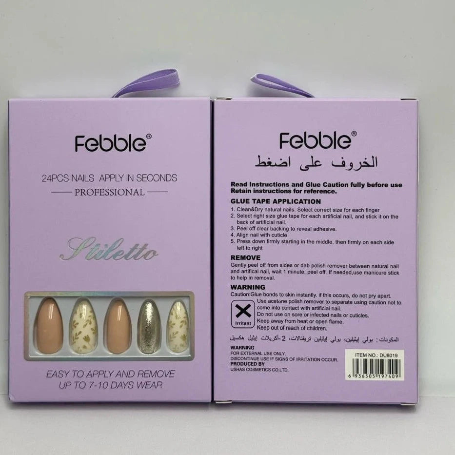 Febble Nude Floral Gold Mix Press-On Nails