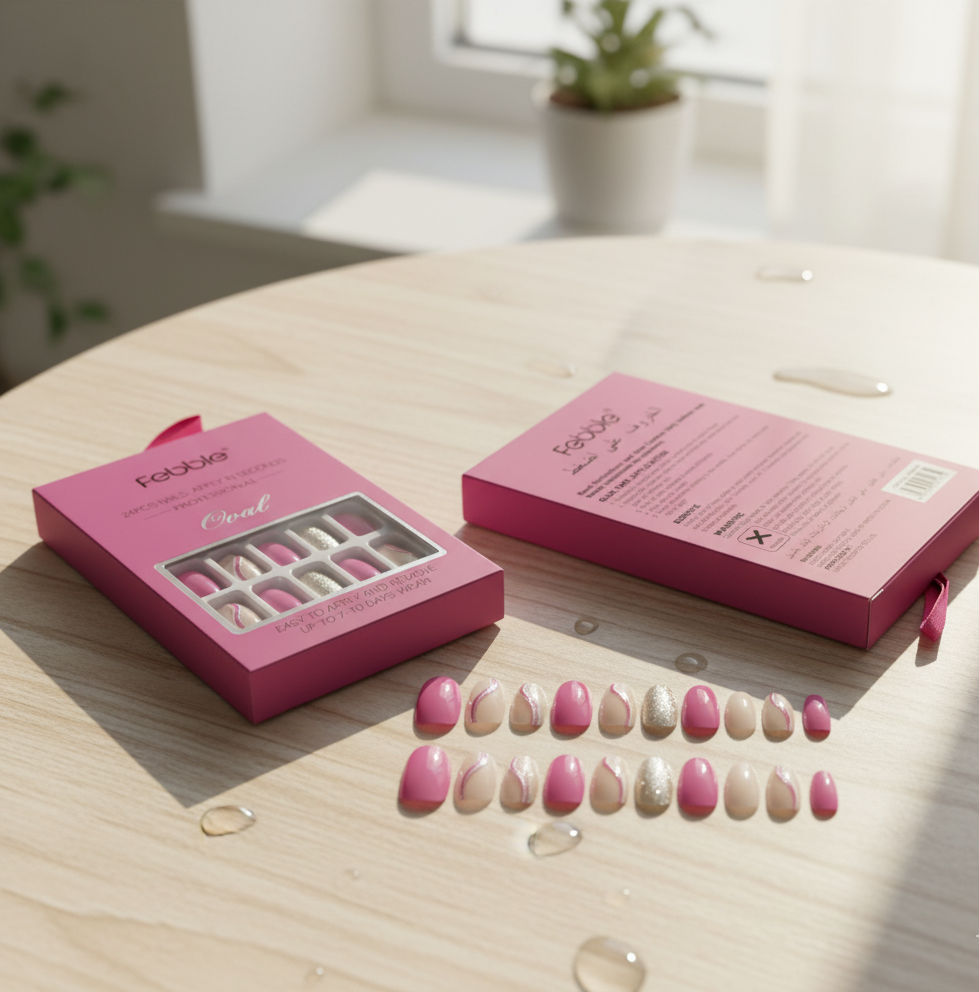 Febble Hot Pink with Silver Sparkle Press-On Nails