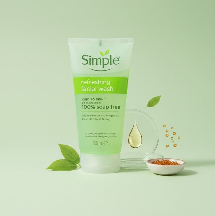 Simple Refreshing Facial Wash – Soap-Free Gentle Cleanser with Pro-Vitamin B5 & Vitamin E for Fresh, Healthy Skin (150ml)