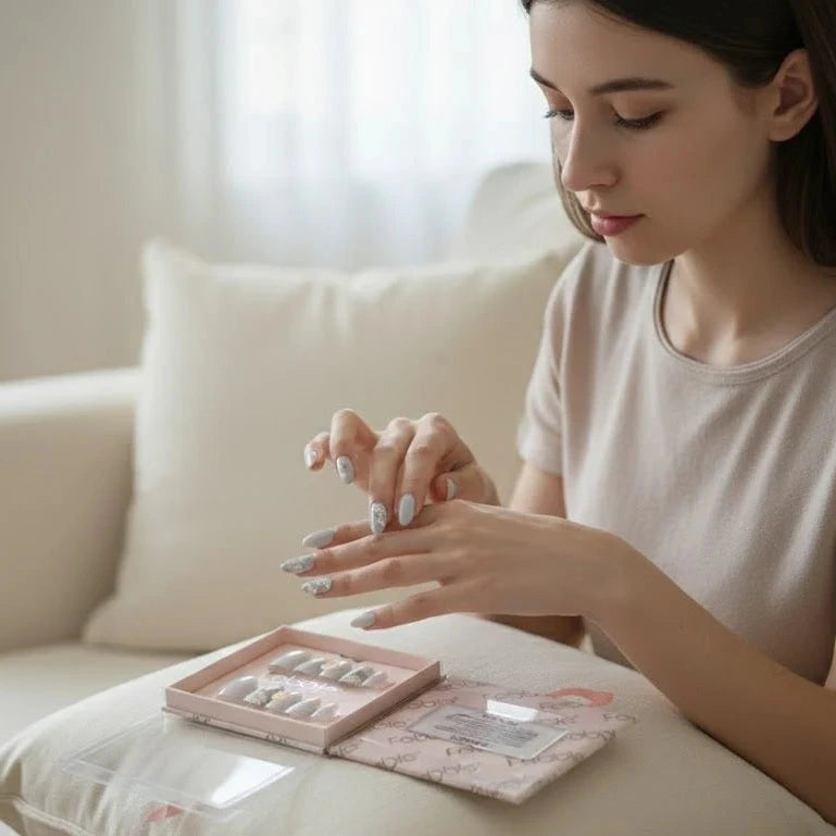 Febble Elegant Daisy Glow French Crystal Tip Press-On Nails