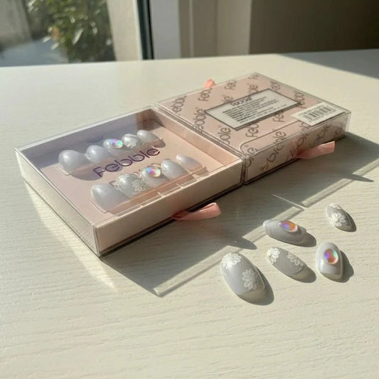 Febble Elegant Daisy Glow French Crystal Tip Press-On Nails