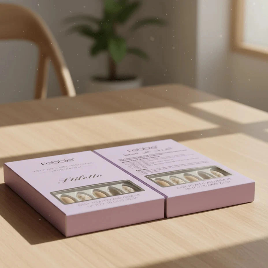 Febble Nude Floral Gold Mix Press-On Nails