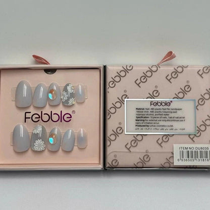 Febble Elegant Daisy Glow French Crystal Tip Press-On Nails