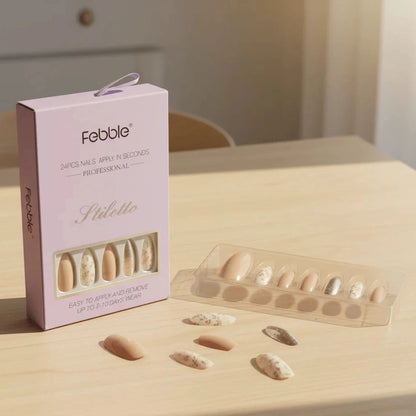 Febble Nude Floral Gold Mix Press-On Nails