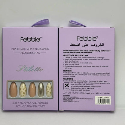 Febble Nude Floral Gold Mix Press-On Nails