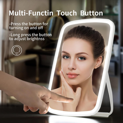 Touch Screen LED Makeup Mirror | Adjustable Brightness, 3 Color Lighting & Rechargeable Design