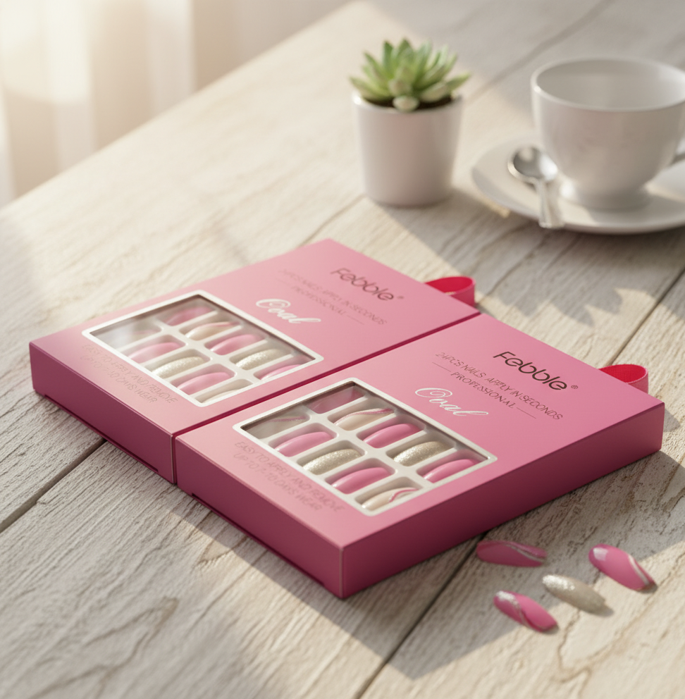 Febble Hot Pink with Silver Sparkle Press-On Nails