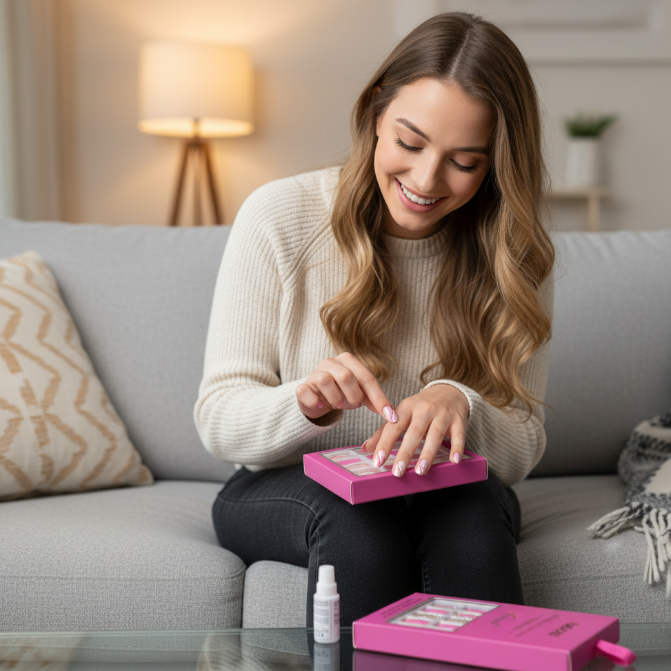 Febble Hot Pink with Silver Sparkle Press-On Nails