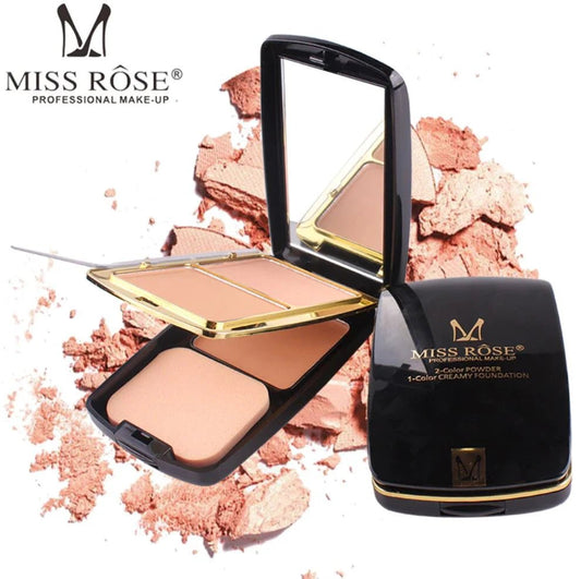 Miss Rose 2-in-1 Compact Powder & Creamy Foundation – Medium to Full Coverage, Matte & Natural Finish for Smooth, Flawless Skin (24g, Ivory + Nude Shades)