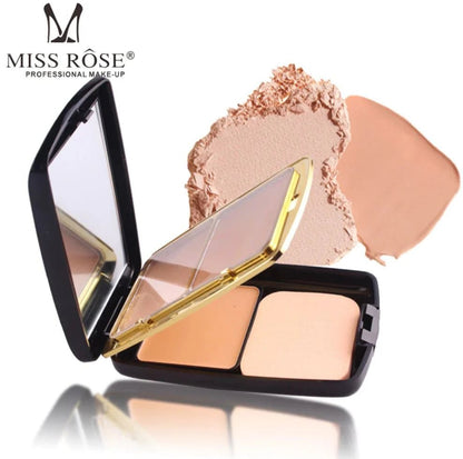 Miss Rose 2-in-1 Compact Powder & Creamy Foundation – Medium to Full Coverage, Matte & Natural Finish for Smooth, Flawless Skin (24g, Ivory + Nude Shades)
